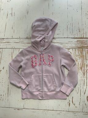 GAP Light Pink Girls' Floral Appliqué Zip Hoodie